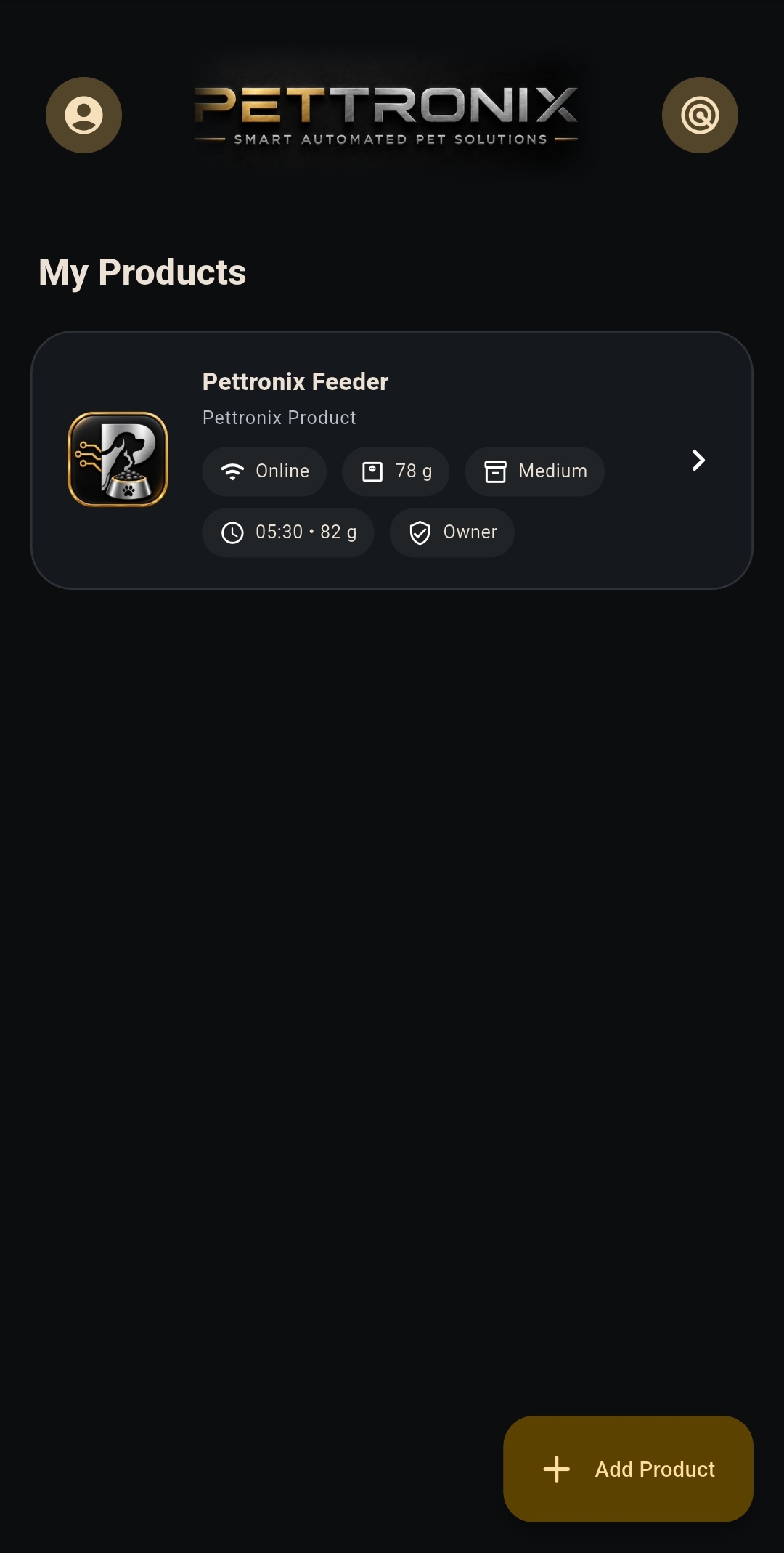 Pettronix app product dashboard
